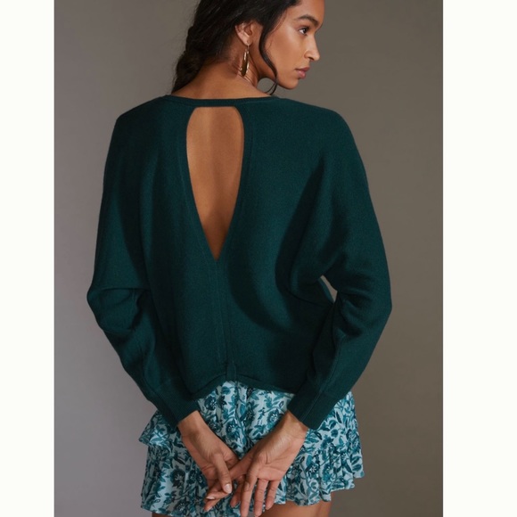 Last ONE Anthro  Pilcro The Back Out and About Do Green Cashmere Sweater size S - Picture 2 of 10